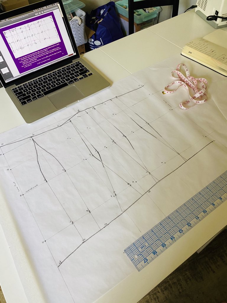 Samizabeth's tweet photo. Delving into the world of pattern drafting because why not?! Feeling very inspired to start a new sewing project, but don’t really want to start anything because we are moving in a few weeks.... so figured I would giving drafting a try
#samscribbles #sewing #patternmaking https://t.co/byg3VNbNvF