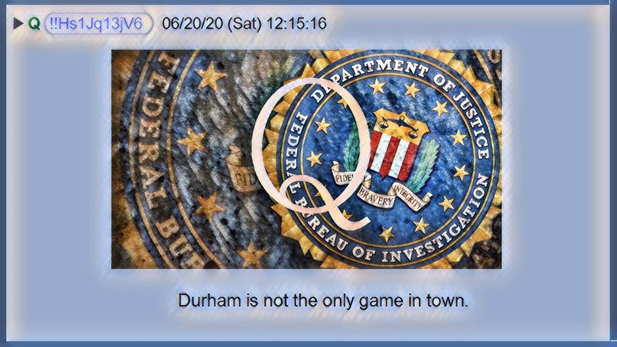 1) This is my  #Qanon thread for June 20, 2020Q posts can be found here: http://qanon.pub  https://qanon.news/Q Android apps: https://qalerts.app/app/  https://qmap.pub/info/mobile My Theme: Durham Is Not the Only Game in Town.