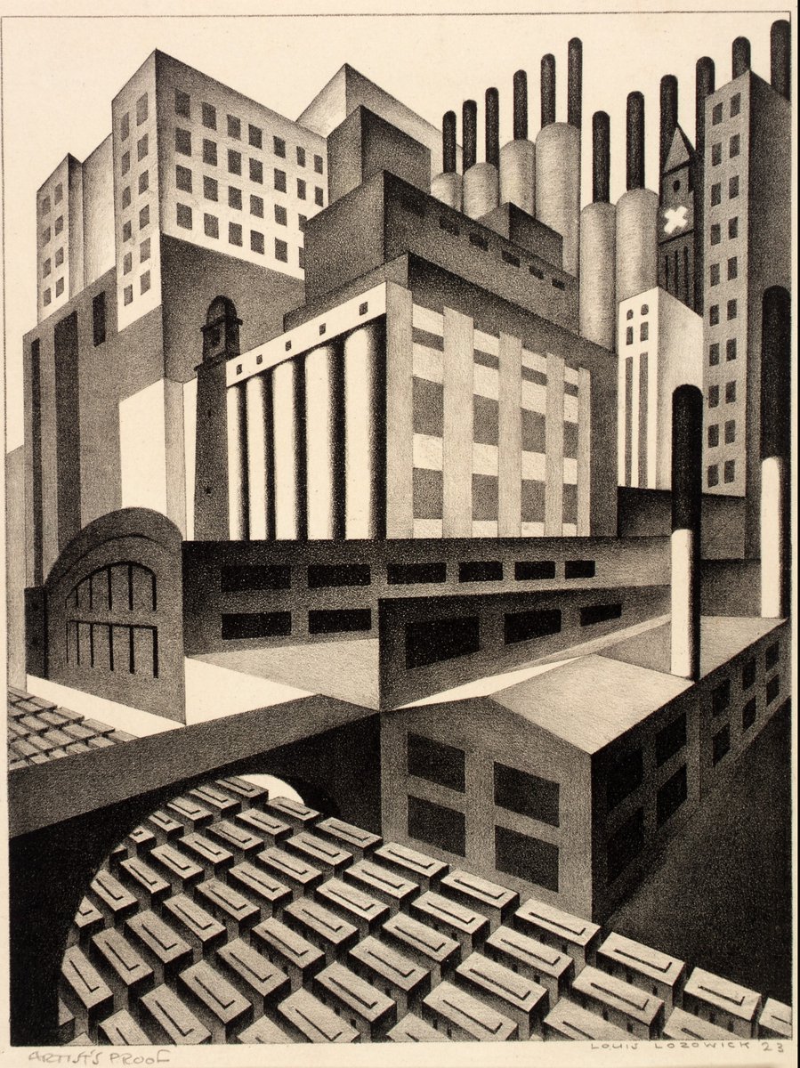 'Cleveland' (1923) by Louis Lozowick This is one of his most iconic lithographs, in which the passion for Russian constructivism and the classic utopian impulse to combine modernity, progress and humanism are strongly perceived