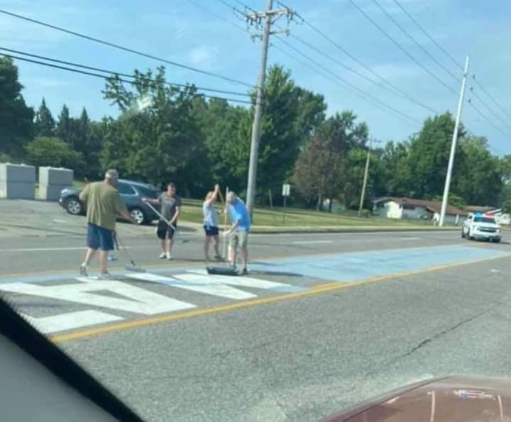 The city is literally erasing with a BLUE line over the Black Lives Matter mural in Florissant, MO

Share so the world can see!