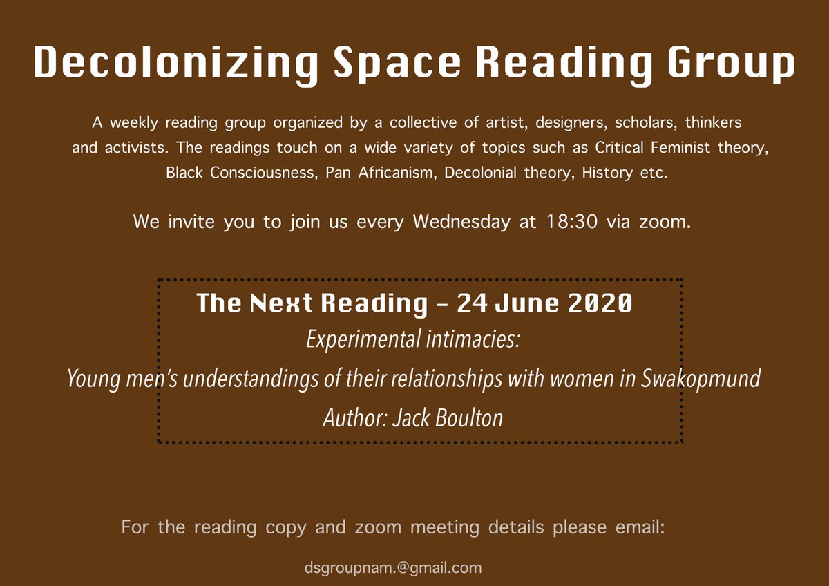 DecolonizingG's tweet image. Join our weekly reading group, as we unpack concepts and practices. Our next reading is about masculinity and intimacies. DM or email for details... 🙌🏾🙌🏾