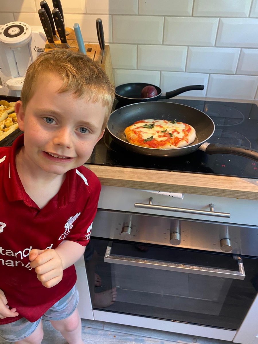 Rbd962's tweet photo. @simonrim @SundayBrunchC4 Oscar Denney (6) enjoyed making his pan pizza for his grandad, but had to eat it himself as social distancing. @issiedurling #loveasundaybrunch https://t.co/Y49mlRtGn8