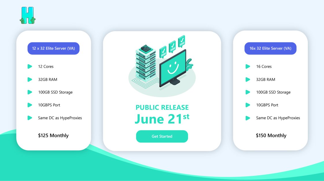 After many months of successful beta testing we are officially launching our new Servers! 🚀

Our servers are faster and more reliable than many other sneaker server providers at a fraction of the price. ⚡️

Releasing June 21st in two waves! 📅

hypeservers.io