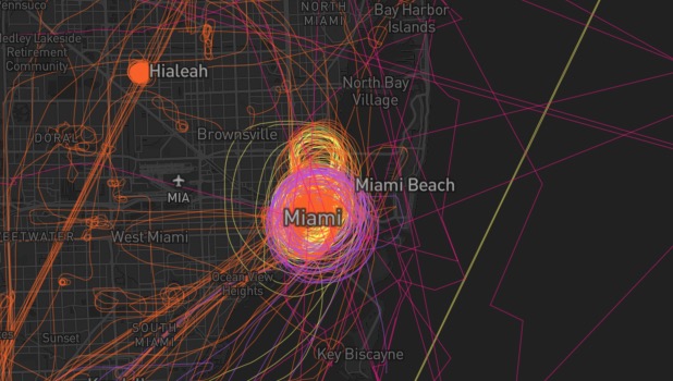 10/ My earlier story from the first weekend of protests revealed flights including aircraft from Air National Guard, US Park Police, and the advanced Department of Homeland Security spy plane seen in mauve here circling Miami https://www.buzzfeednews.com/article/peteraldhous/george-floyd-protests-police-military-planes