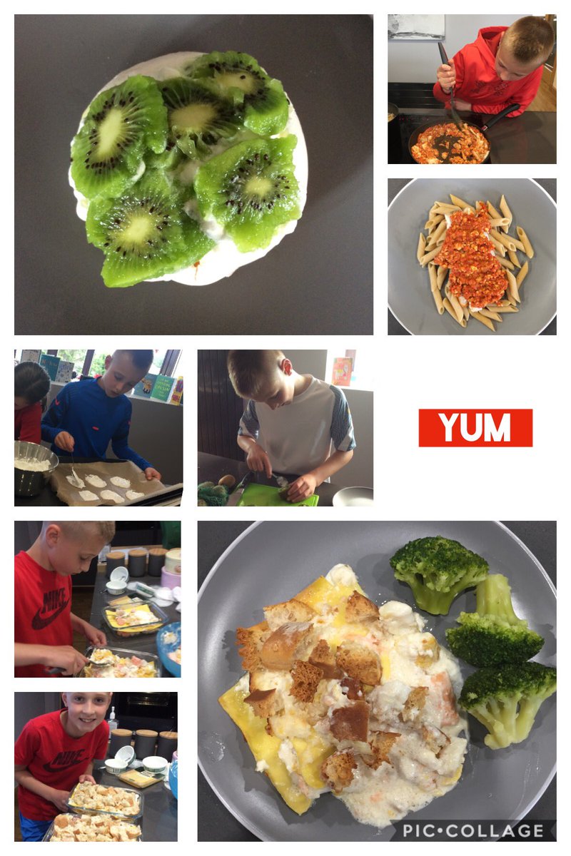 gillpoc's tweet photo. Max having a go at some more recipes!! Fish and penne pasta with a Romesco 🇪🇸 sauce, kiwi fruit 🇳🇿☺️ pavlova and a batch of seafood lasagne 😋 @AberdeenFCYouth @MikePocklingto9 https://t.co/krpZQINQYW