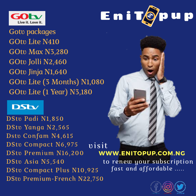 enitopup's tweet photo. Fast and affordable cable TV subscription at https://t.co/VAXv6b48UB 

#enitopup #onlinepayment #tvsubscription #datasubscription #data #mtndata #glodata #airteldata #airtimerecharge #smiledata #followforfollow https://t.co/KboIB7QjzB