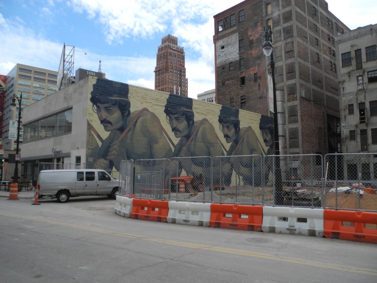 The afternoon was a guided walking tour, including some of the fantastic murals in Detroit. The guide was a local attorney, and very good, although the inclusion of his rather nondescript office was a little odd. Anyway, it all deserved following up with a very deep pan pizza.