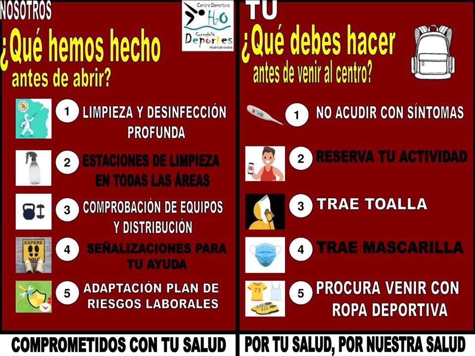 El Centro Deportivo H2O reabre sus puertas el próximo miércoles 24 de junio. Para hacer uso de las instalaciones hay que solicitar cita previa a través de la web www. deportes.huercal-overa.es. Con el pago julio los días de junio son gratuitos
bit.ly/2YgZRO0 #HuercalOvera