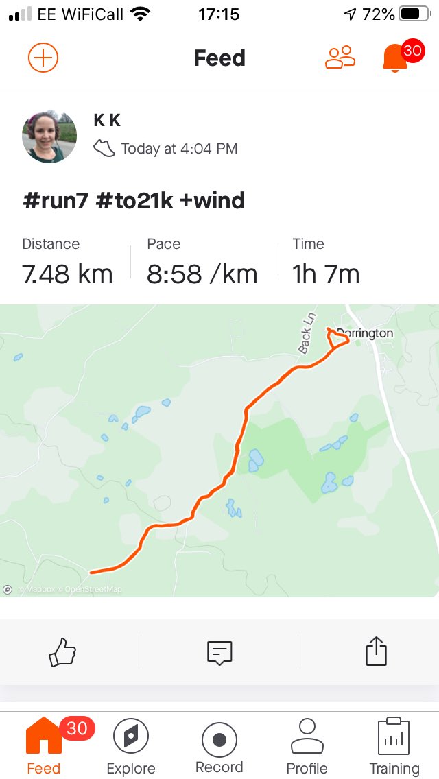 kit2kat's tweet image. Identical time and distance to last run on this route... which given that it was an afternoon run with the wind against me all the way up hill and no wind on way back downhill - that’ll do! #run7 #to21k #windy