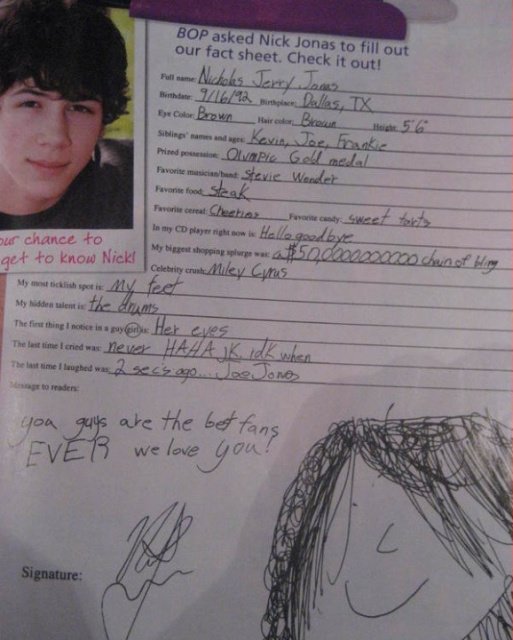 Nick Jonas listed Miley Cyrus as his celebrity crush in an issue of BOP Magazine, shortly before they met that summer [Spring 2006]