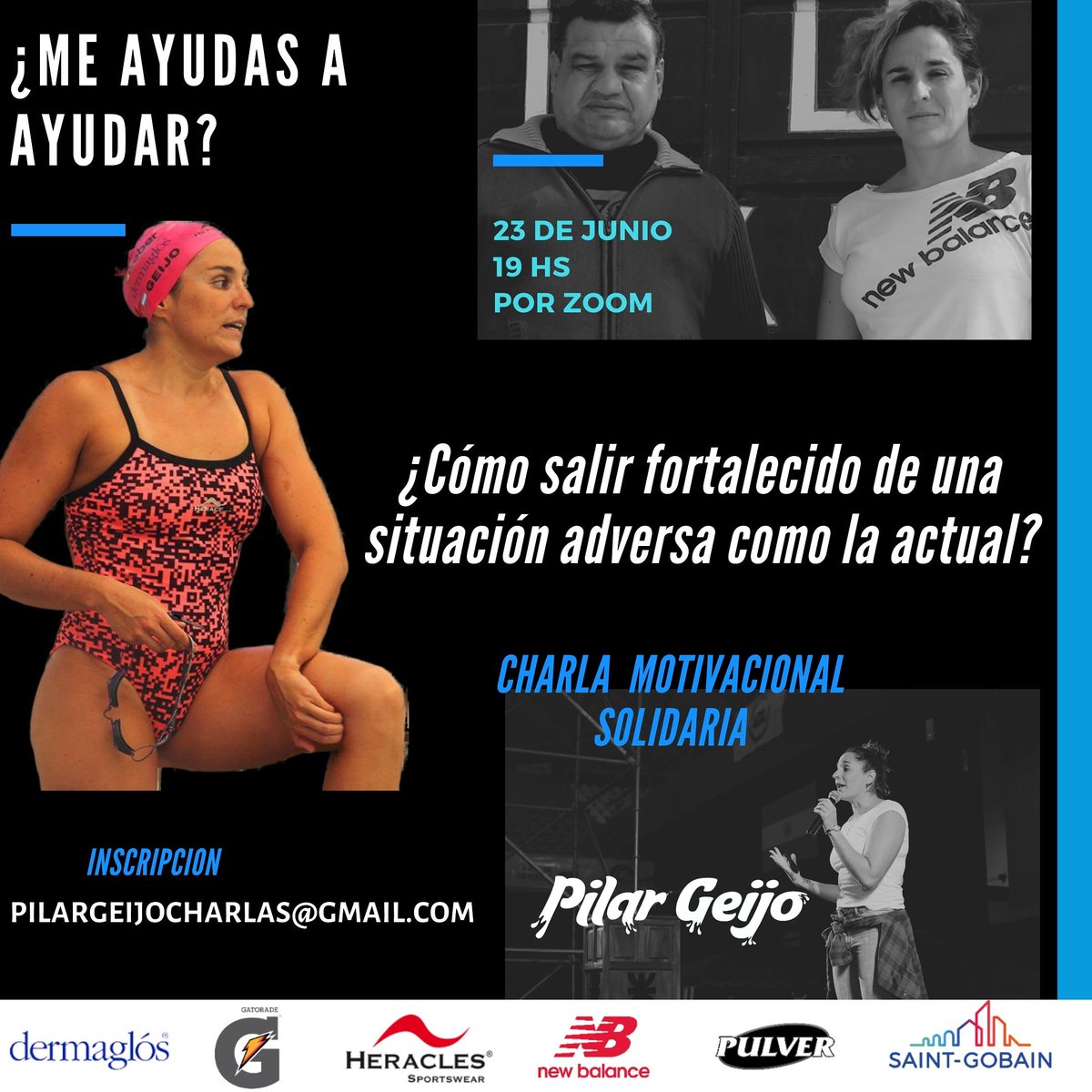 Falta menos para la Charla Motivacional Solidaria que voy a dar el Martes 23 a las 19 hs por Zoom!
.
Para inscribirte entrá directamente a este link: eventbrite.com.ar/e/charla-motiv…
.
O también podés mandarme un email a pilargeijocharlas@gmail.com

Gracias por compartirla! 🗣🤗🏊‍♂️💪