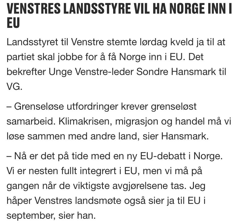 sondrehansmark's tweet photo. Venstres landsstyre har sagt ja til norsk EU-medlemskap! Vi er sterkere sammen 🇪🇺 https://t.co/46qRbrFOeK