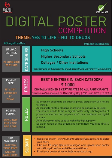 PruthaGoa's tweet photo. Find out the details here: https://t.co/WDYpbSBdo5
#HumanTouchFoundation #SAyNoToDrugs #DigitalPosterCompetition #InternationalDayAgainstDrugAbuseandIllicitTrafficking #YesToLife #Awareness #Youth #GoaNGOs #Ngo #NGO #PositiveNews #PositiveNewsinGoa #PruthaGoa https://t.co/w0A7REEv7o