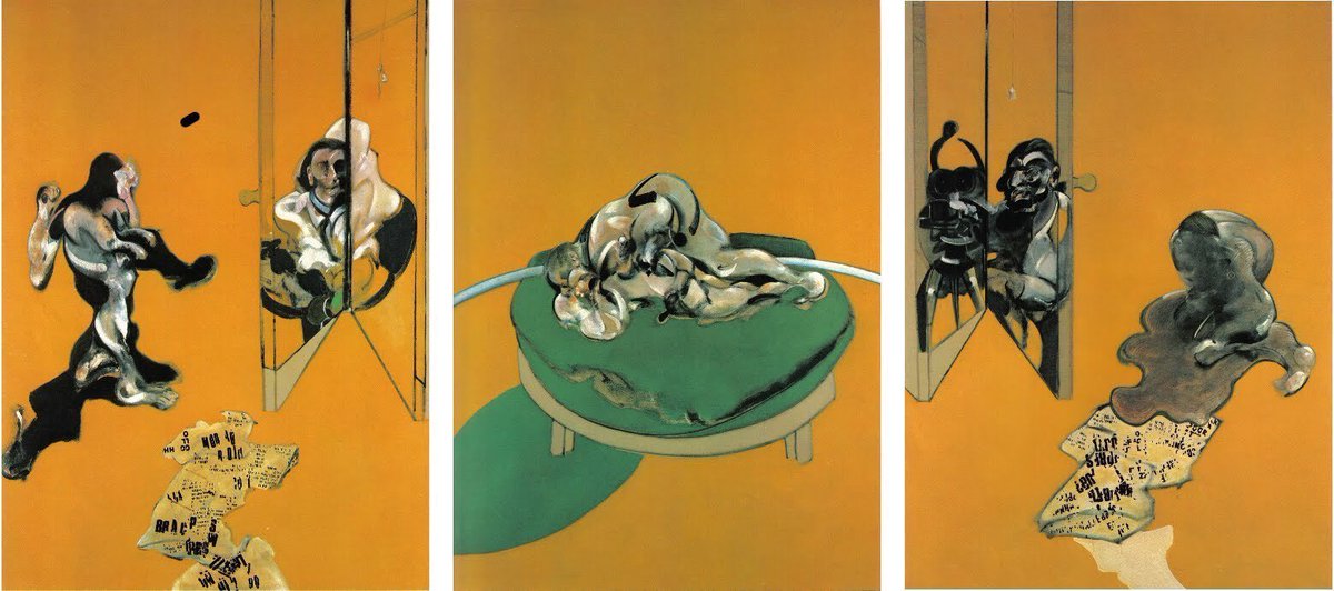 Bacon met his lover George Dyer in 1963. They indulged in epic drinking bouts. Dyer’s form was skewered across the artist’s canvases. They had a difficult relationship but Dyer helped keep Bacon’s feet on the ground. Triptych of Dyer (1964) & Human Body (1970)