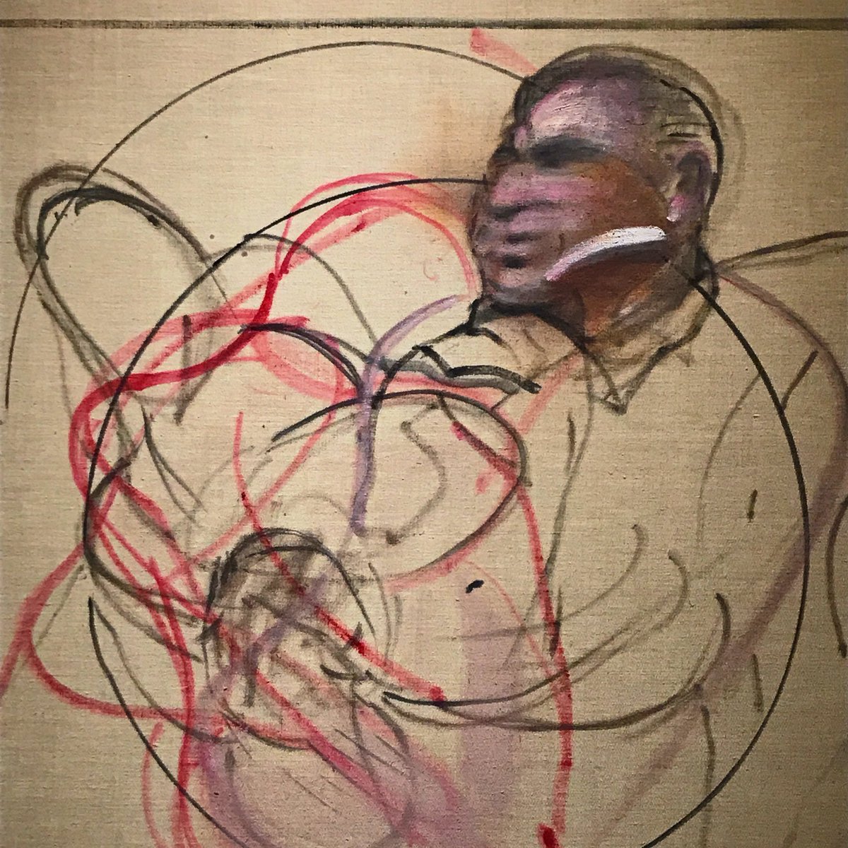 Bacon died in Madrid in 1992, aged 82. His friend, John Edwards, donated Bacon’s London studio to  @TheHughLane (1998) & it was expertly conserved & shipped to his birthplace, Dublin. Study of a Bull (1991) was his final painting.