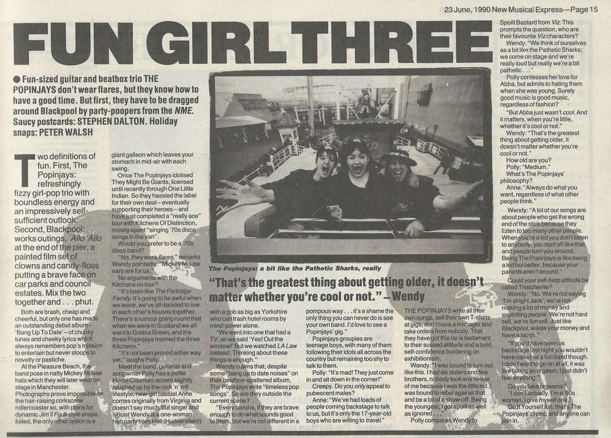 ...favourite feature in this edition is The Popinjays interview at Blackpool Pleasure Beach which must have been done on 01/06/90 @popinjaysband1 Words: Stephen DaltonPictures: Peter Walsh