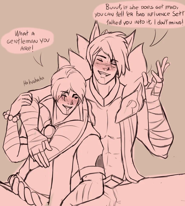 Drinking buds Settphel + a lil followup comic thingy of the aftermath (2/2) #leagueoflegends #settphel #aphelios #sett #artoflegends #settphelios 