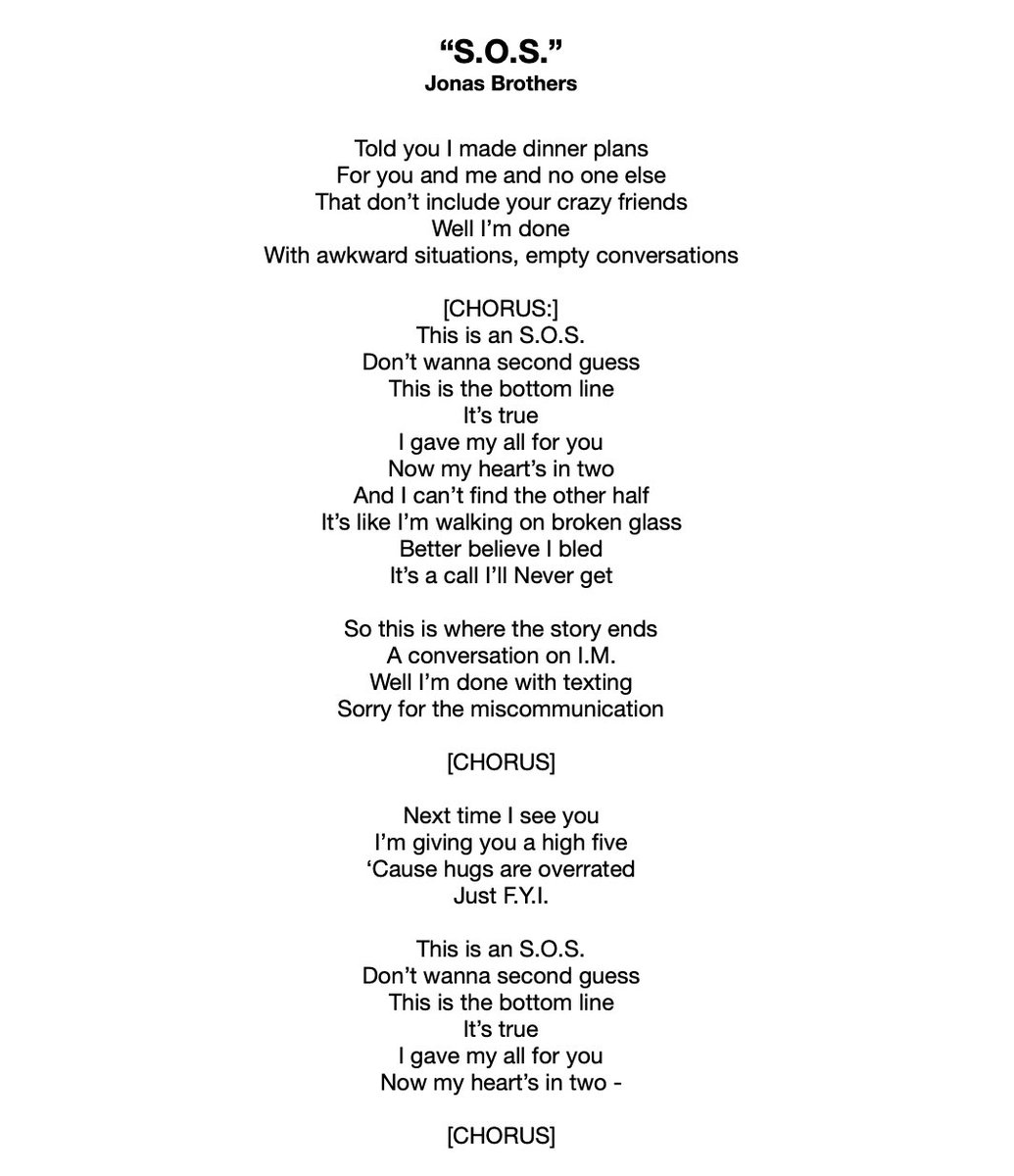 “SOS” includes the line “Hugs are overrated, just FYI” as a reference to what Miley said to Nick when they met. “Hello Beautiful” was written about the physical distance between Nick and Miley in the beginning of their relationship, and the emotional distance during their break.