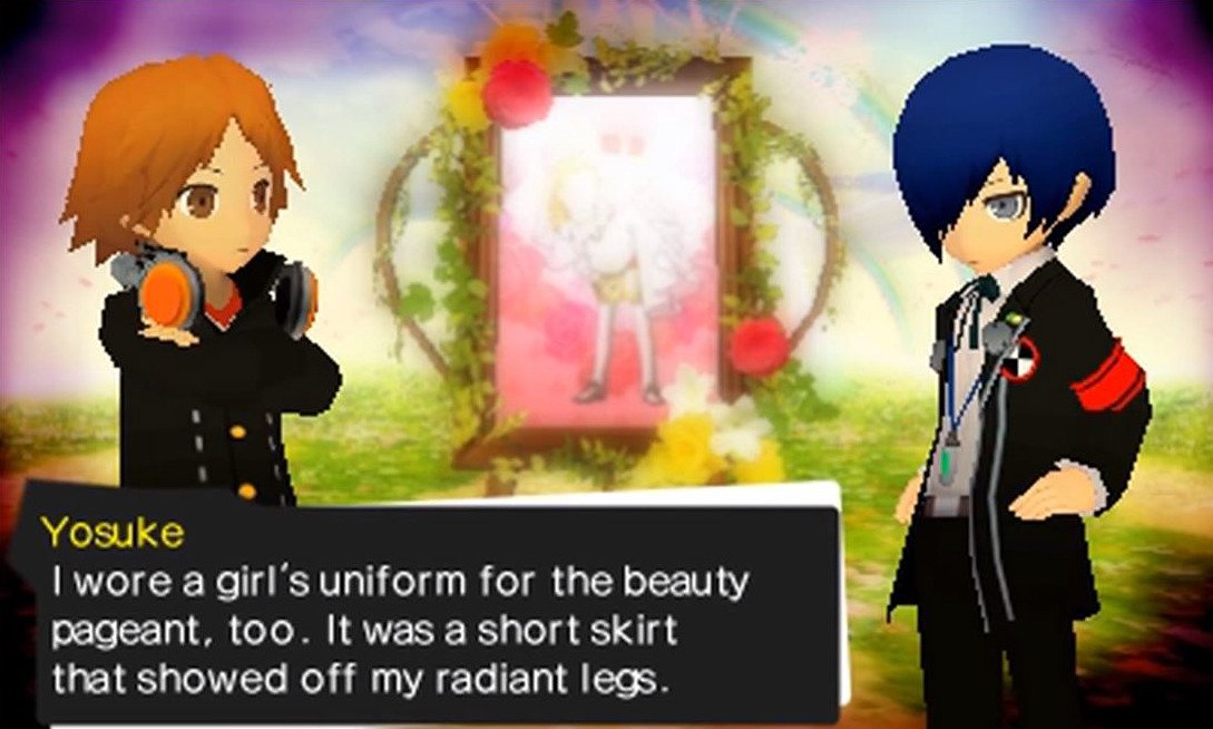–struggling with internalized homophobia, especially with the evidence of his scrapped romance route & confession lines and the way he acts in post-p4 material (ie. persona q where he admits he likes the attention he got while crossdressing–