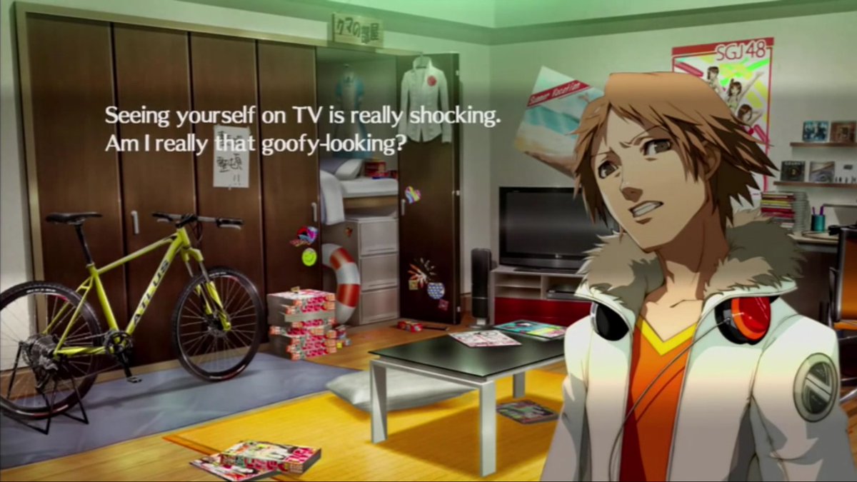 small brain: i hate yosuke he's mean and homophobicbig brain: yosuke's entire character is about how insecure he is; he's afraid of rejection and alienation from the people he loves and there is plenty of subtext that suggests that he's projecting his insecurities onto kanji–