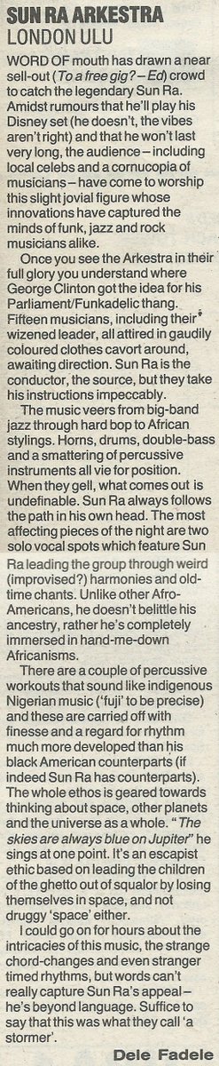 ...Dele was also lucky enough to see the legendary Sun Ra and his Arkestra at ULU @SunRaUniverse