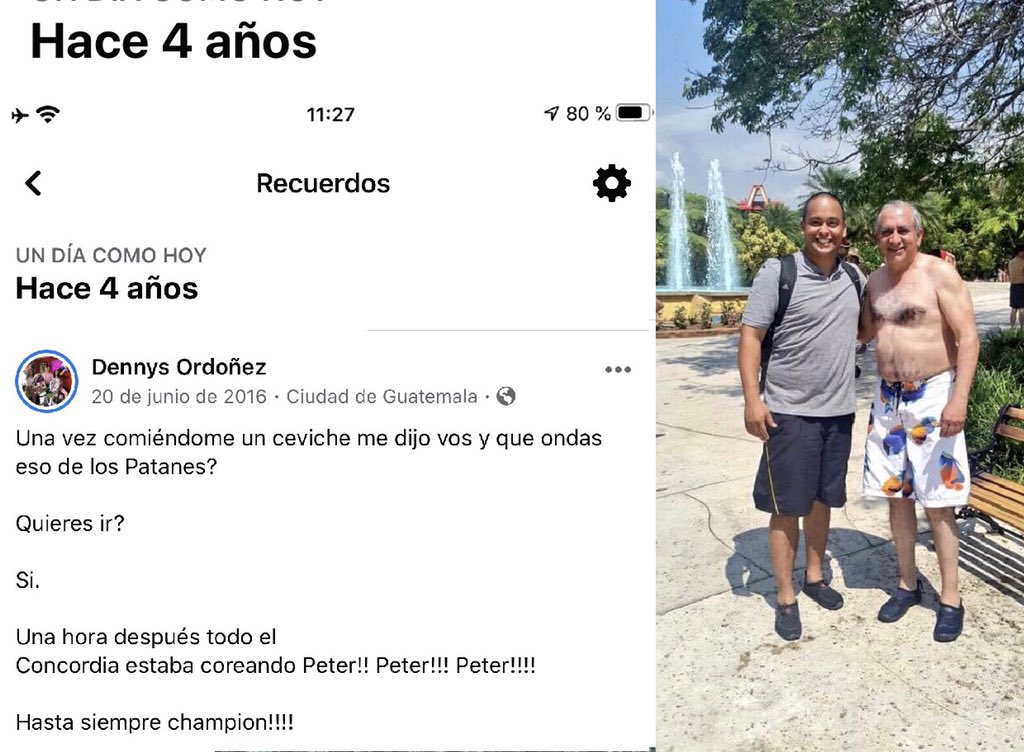 dennysordonez's tweet photo. Una vez comiéndome un ceviche allí en su local de la Vene, me dijo; vos y qué ondas eso de @LosPatanes ?

¿Quéres ir? Le pregunté. 

Si.

Una hora después todo el @BarConcordia estaba coreando 

Peter!! Peter!!! Peter!!!!

Hasta siempre champion!!!! https://t.co/FoThKzmxIf