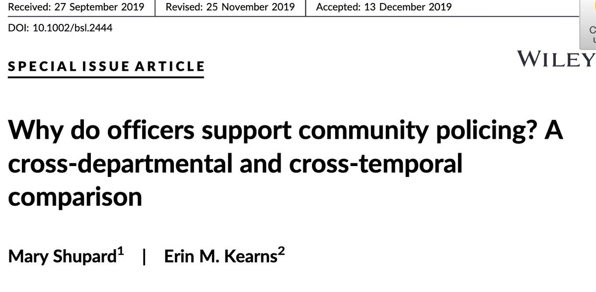 285/ "Experience with community policing was positively associated with support for the practice... The second most consistent predictor of officer support... is officers' political ideology... More conservative officers were generally less supportive of community policing."