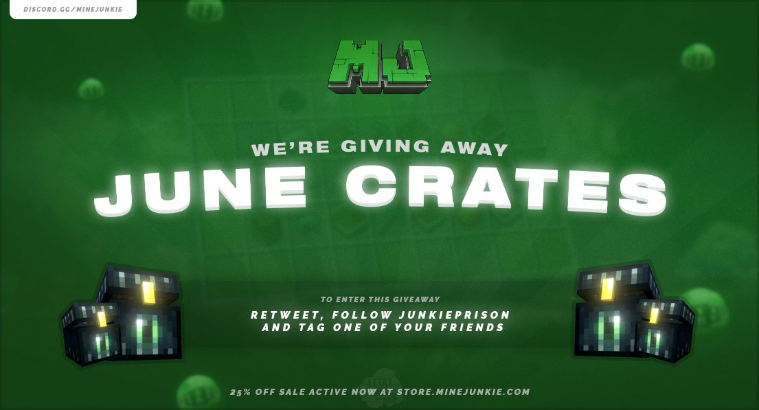 MineJunkie's tweet photo. Mystic Realm is running smooth and PvP has been enabled!

We're giving away:

✦ 3x June Crates

Like, RT, and follow @JunkiePrison to enter!

https://t.co/Z1n1gGbRff https://t.co/dclTm9b8DI