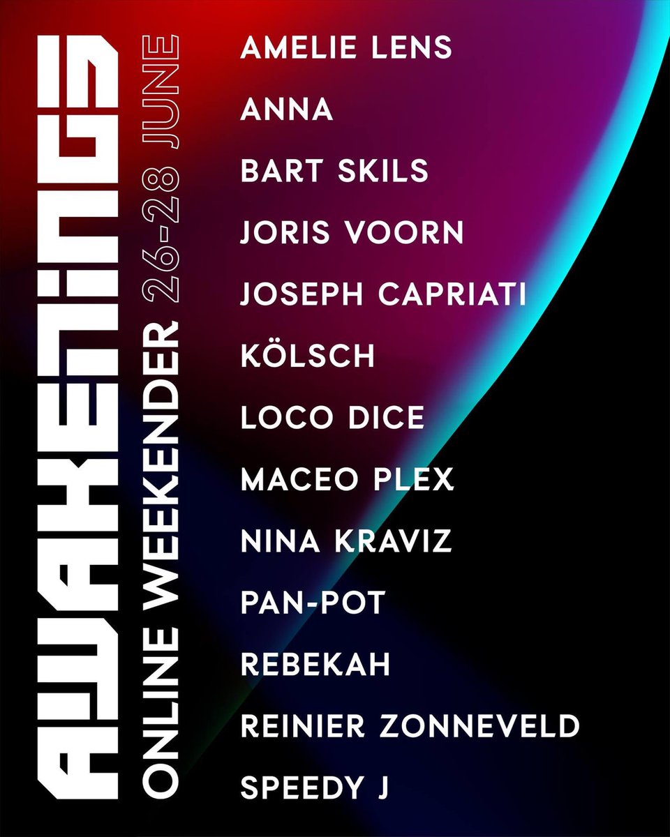 EDMtree_'s tweet photo. ¿Qué te pareció el lineup para @awakenings online weekender?
Estos son los artistas confirmados para la edición virtual de #Awakenings, que se llevará a cabo del 26 al 28 de Junio vía streaming.
#NoTechno 👽 #NoParty 👾 https://t.co/Dczg6miN9E