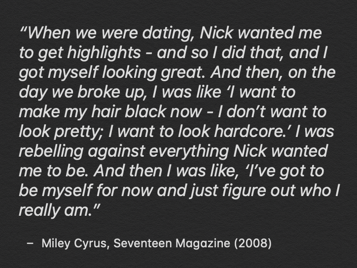 January 2, 2008: Miley Cyrus dyed her hair black as a way to cope after her breakup with Nick Jonas