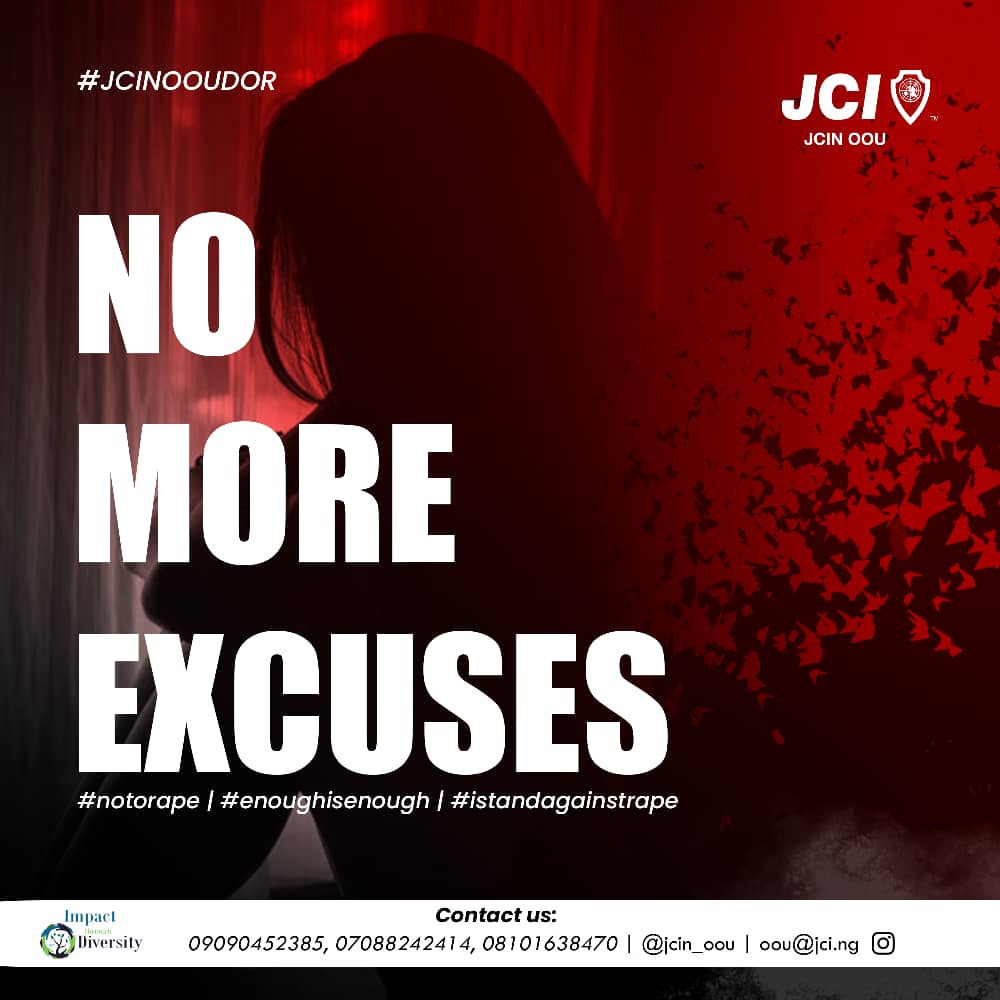 adura_d's tweet photo. NO JUSTIFICATION OR APOLOGY FOR RAPE! #notorape #nomeansno #enoughisenough #JCINOOUDOR #endrapeculture #male #female #wematter #istandagainstrape

@oou_jci @jci_nigeria @jcileaders @jcinsouthwestcollegiate @therebelafrica https://t.co/adf0Dw7Ds3