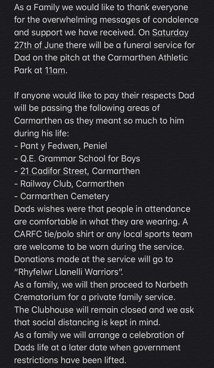 Dad’s funeral arrangements x