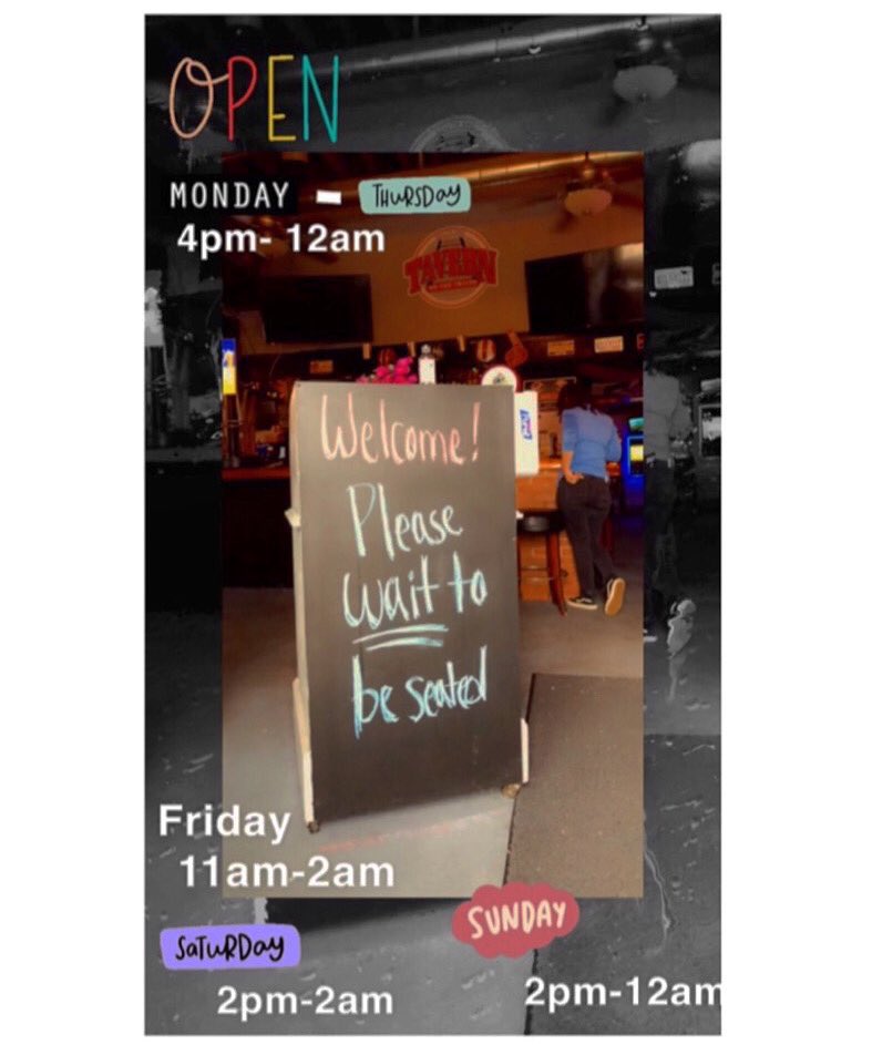 Our daily hours!  We are open, come on in.  #tavernonthetracks #southend #southendclt #charlottenc #railtrailclt #queencity #supportlocalclt #cltrestaurants