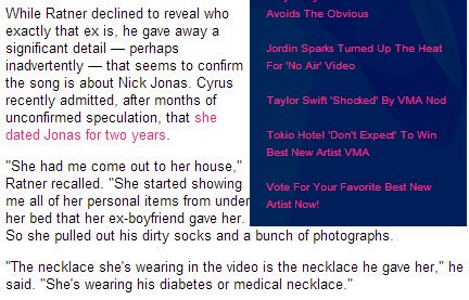 June 28, 2008: Miley Cyrus’ “7 Things” music video premiered and was full of references to Nick Jonas, including his dogtag necklace and a picture of them that Miley used to have framed.