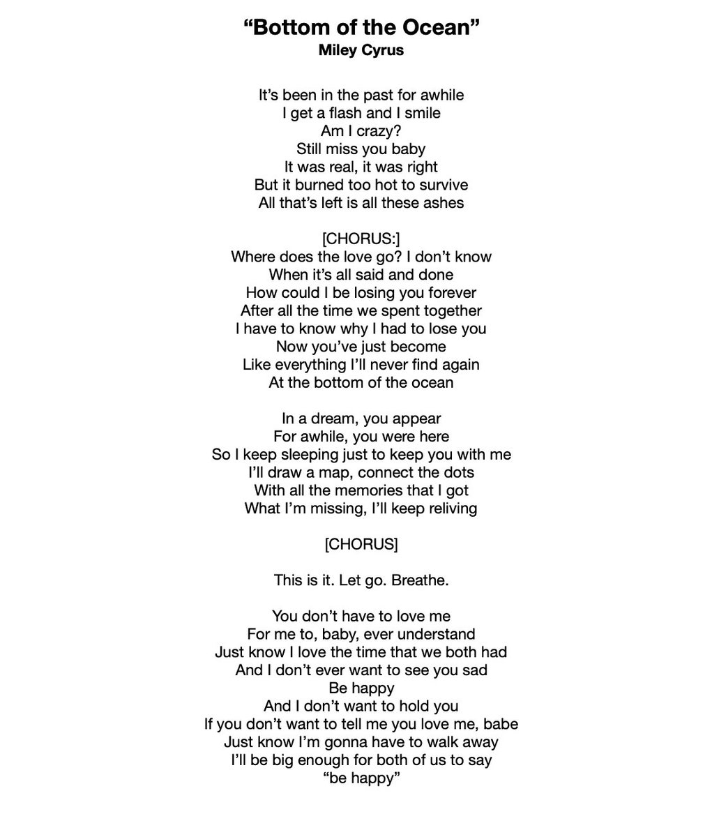 Miley claimed that she initially wrote “Bottom of the Ocean” about her pet fish who died, but it ultimately ended up being about her relationship.