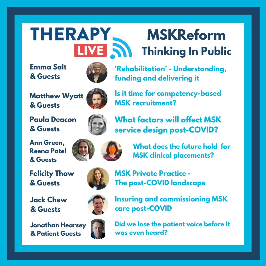 MSKReform's tweet photo. Have you heard about our #ThinkingInPublic stream at #TherapyLive next week!?

THREAD announcing our wonderful speakers over the weekend.

But first, our active moderators 👌 https://t.co/9kLssT8NQU