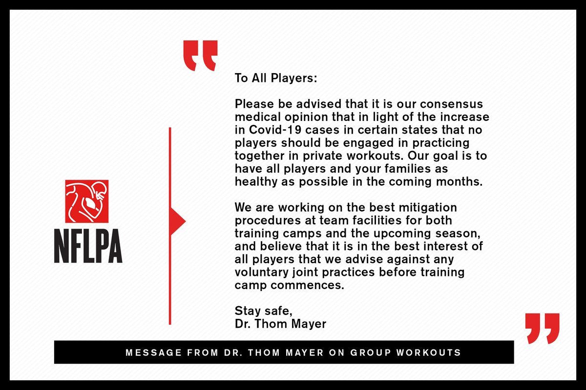 A message to players from NFLPA Medical Director, Dr. Thom Mayer: