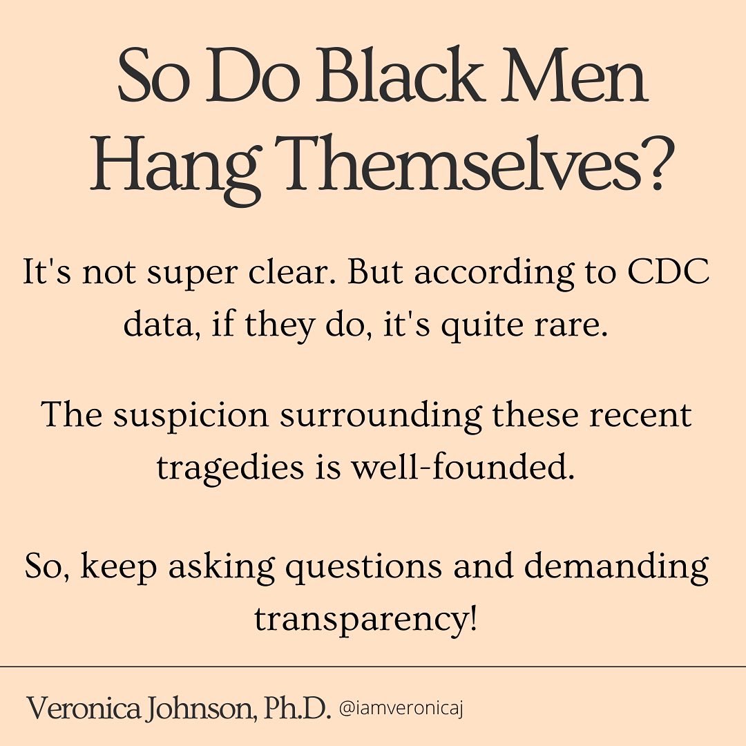 (2/3) In light of recent alleged suicides by hanging of Black men, I have heard “Black men don’t hang themselves!” I didn’t actually know the answer to this so I looked into it. Here’s what I’ve found.  #RobertFuller  #MalcolmHarsch  #DominiqueAlexander  #BLM  #Academics4BlackLives