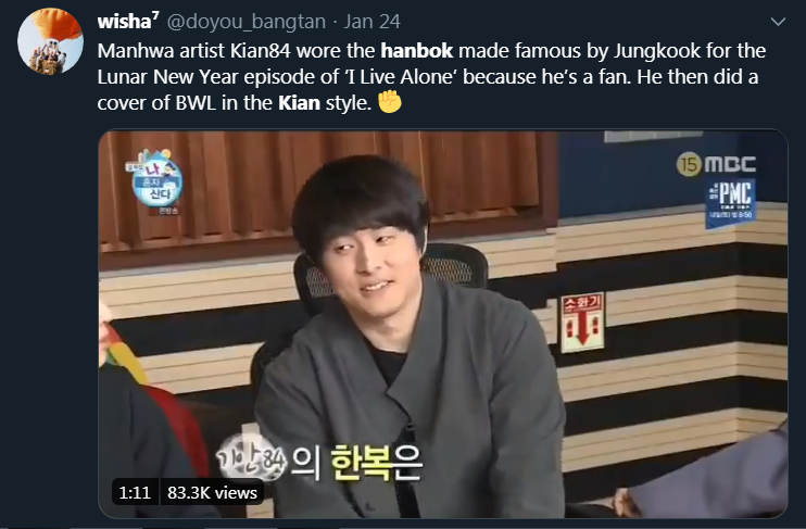Jungkook revived the modern hanbok trend last year after using it a couple times. It was so viral even big korean MCs started to use it. After the brand started to skyrocket in sales and opened a store in Lotte, JK suddenly stopped using them.