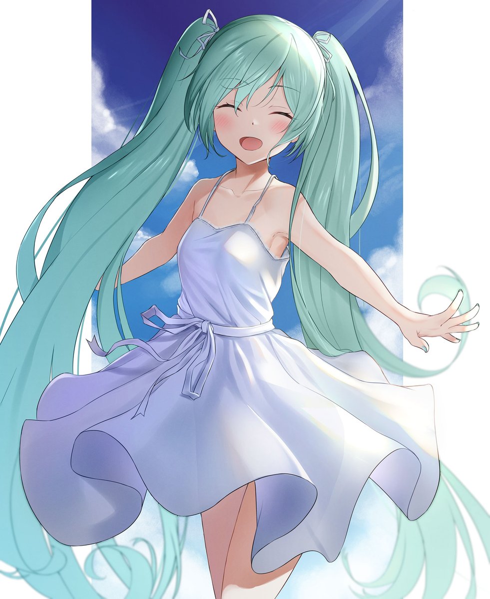 hatsune miku 1girl solo dress closed eyes long hair twintails very long hair  illustration images