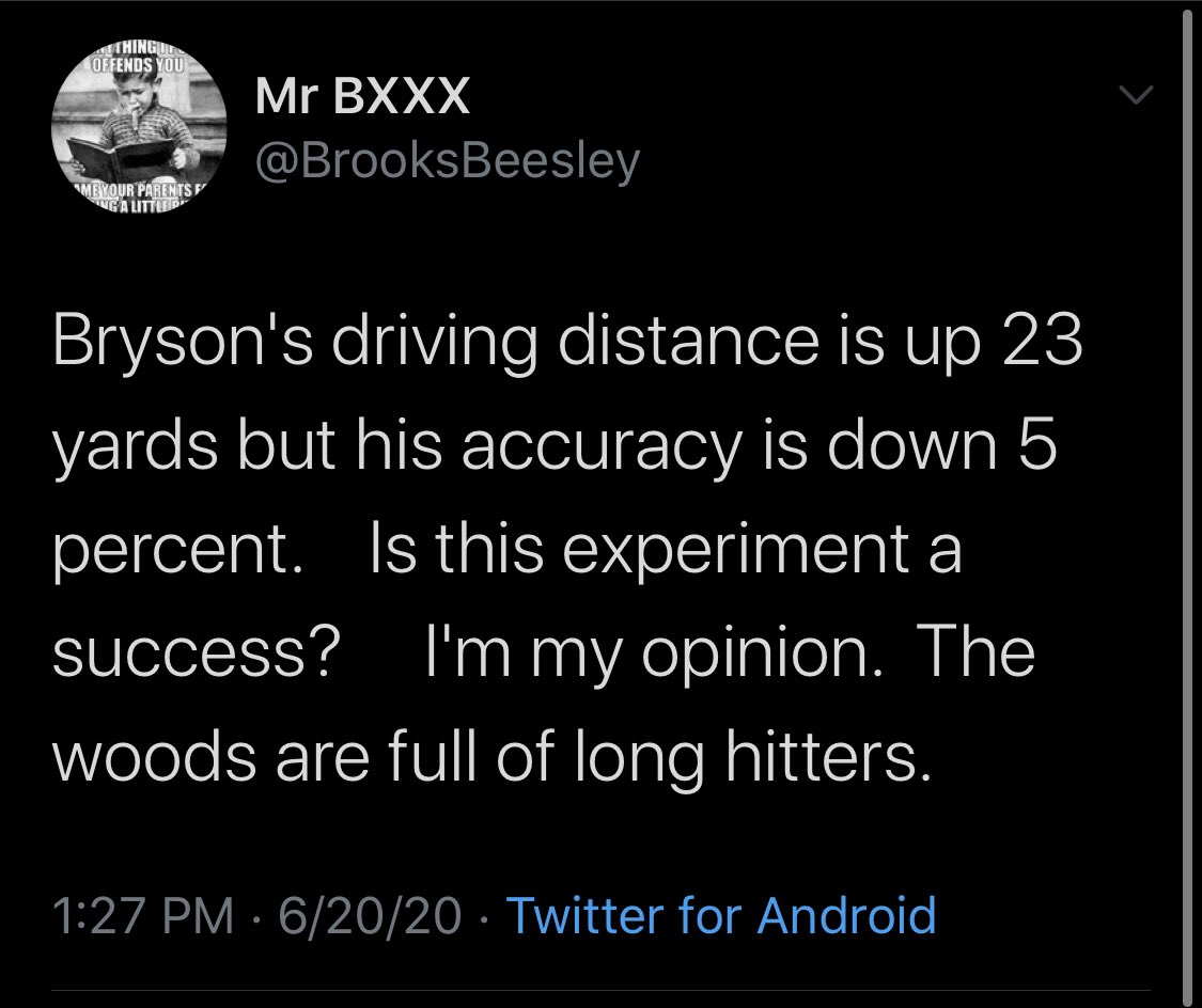 BadGolfTakes's tweet photo. Bryson has been #1 in strokes gained off the tee since doing this. https://t.co/nDbxIolhTd