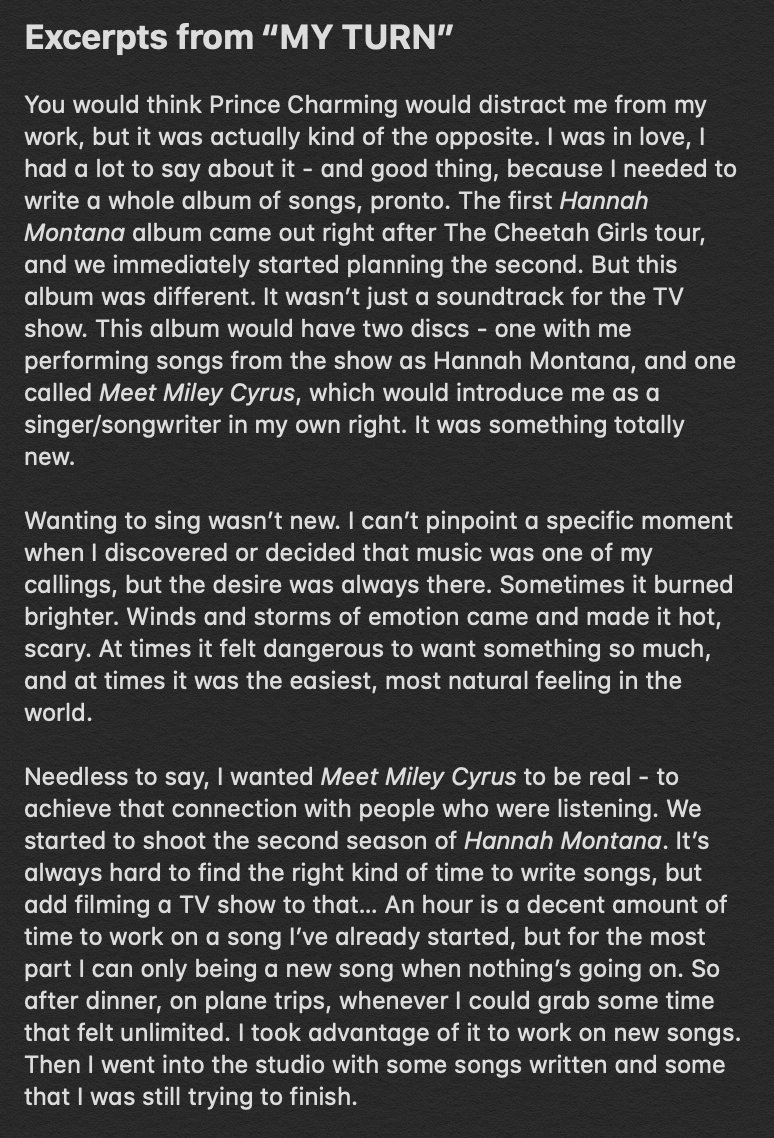 Excerpts from Miley's book "Miles To Go" (part one)