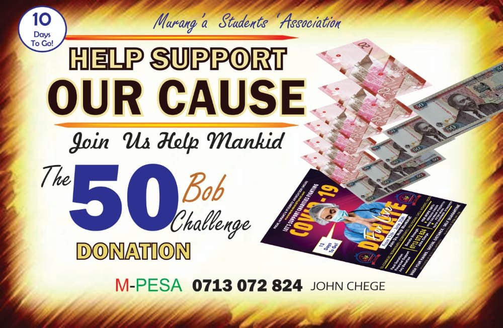 #50 Bob Challenge
Support Our MUSA charity initiative with your 50 Bob, 100bob, 1000bob and it will save a household.
Join  us help mankind