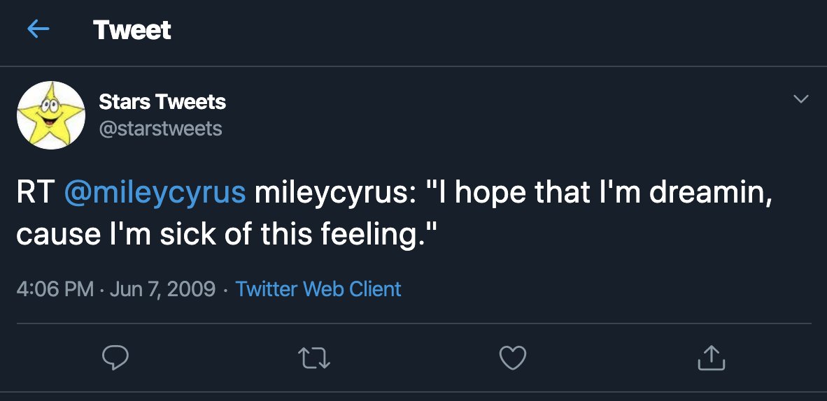 June 6, 2009: Miley Cyrus tweeted the lyrics to “Mixed Up” by Hannah Montana, which was released one month later on the Hannah Montana 3 soundtrack. Although it was not written by Miley, the lyrics certainly fit her love triangle that summer.