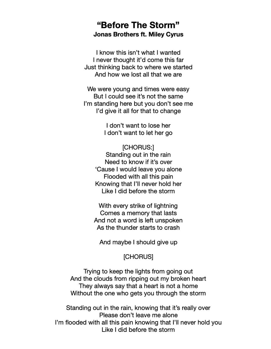 “Before The Storm” was the most notable song about Miley on the album, as it was re-written in order to work as a duet and featured her on the track. Rain and storms were a common theme in the songs that Nick and Miley wrote about each other over the years.