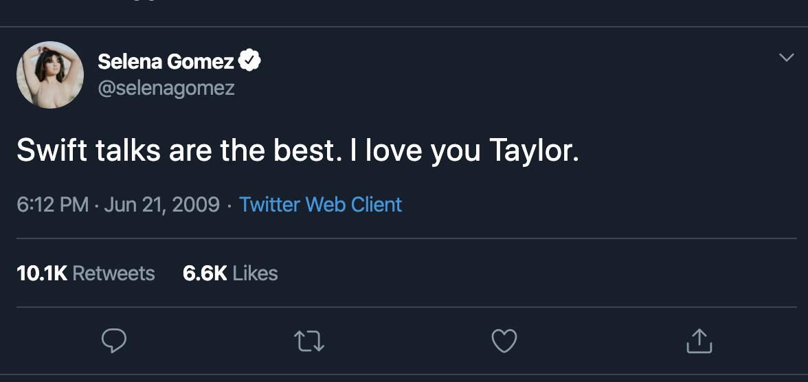 June 21, 2009: The day after Nick and Miley performed together in Dallas, Selena Gomez tweeted about missing Texas (where she's from but also the last place her and Nick were together before their breakup) and about talking to Taylor, which she often did when Nick was with Miley
