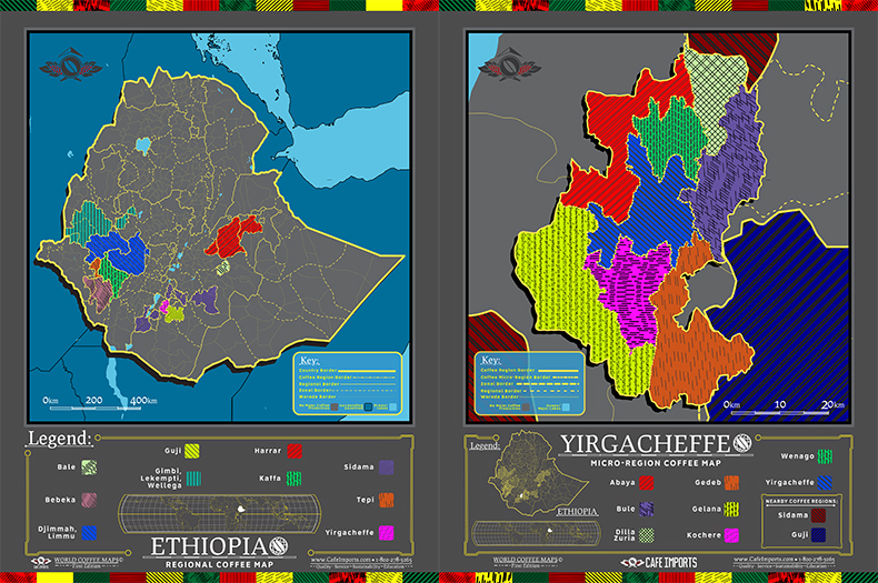 So consider the area surrounding Lake Tana as ancient Ethiopia, and then look at this map of where coffee cultivation happens in Ethiopia: