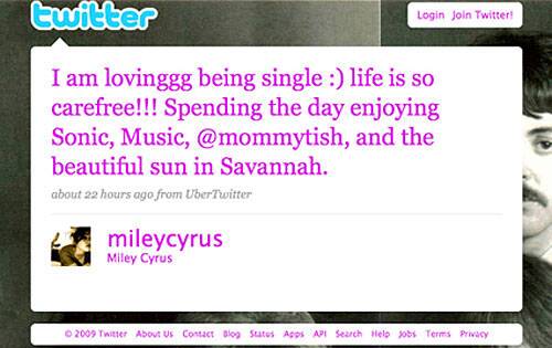 July 5, 2009: Miley Cyrus tweeted that she was single