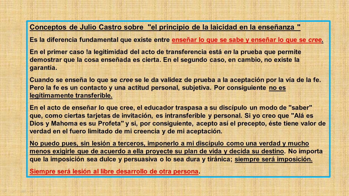 SayaguesAlberto's tweet image. No es un tema de mayorías y minorías
Menos de vergüenza 
Todas las ideas triunfantes fueron minoría inicialmente
Es un tema de LAICIDAD EN LA ENSEÑANZA
Adjunto conceptos del Maestro Julio Castro asesinado por la dictadura quien ilumina permanentemente el camino de la educación