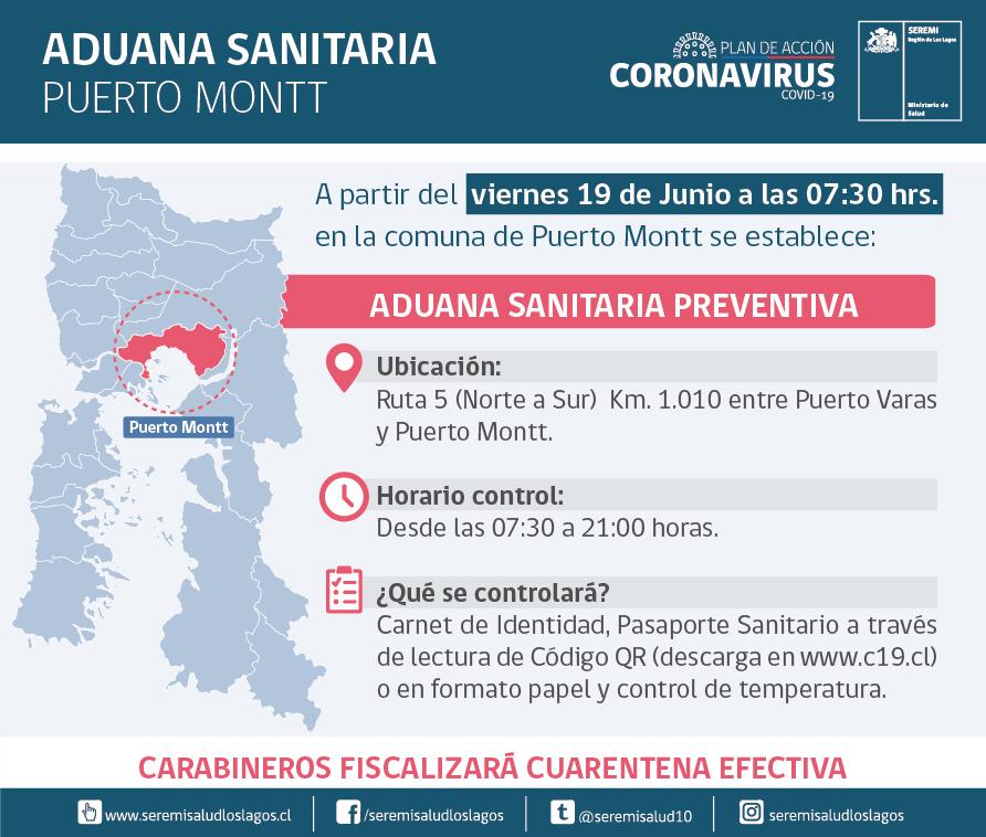 seremisalud10's tweet photo. A partir del viernes 19 de junio desde las 7.30 horas inicia  funcionamiento oficial la #AduanaSanitaria preventiva para #PuertoMontt cuyo objetivo es la contención de casos #covid19 Revisa acá los detalles 👇👇 https://t.co/dVDrCFWnAb